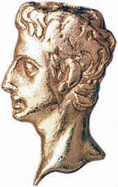 Augustus-Konterfei auf einer römischen Goldmünze.